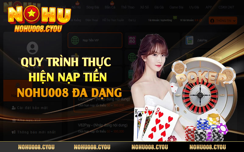 Quy trình thực hiện nạp tiền Nohu008 đa dạng